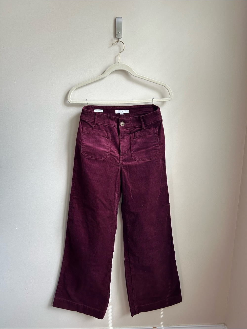 LOFT Wide-Leg Corduroy Pants in Deep Wine